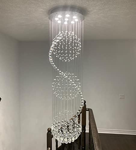 Dst Spiral Sphere Crystal Chandelier Ceiling Lights, Spectacular Droplet LED Light Fixture, Flush Mount Pendant Lamp for Living Room Hotel Entryway Hallway Foyer Romantic Decor, Size: D50cm H180cm