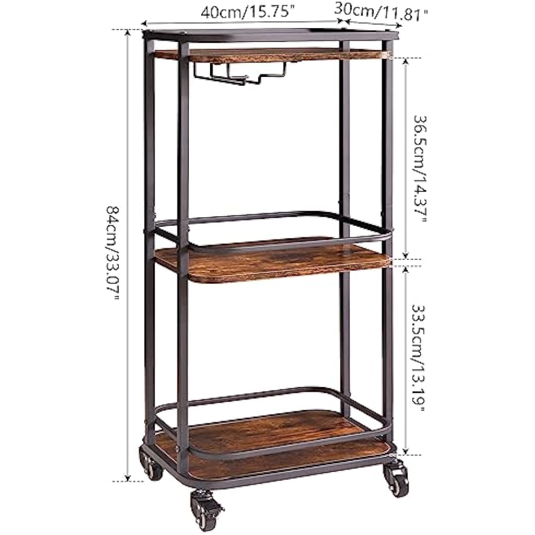 IBUYKE 3-Tier Home Bar Serving Cart,Kitchen Storage Carts With Wheels,11.79x15.72x33.01 inches,Rolling Mini Bar Cart for Home, Outdoor, Kitchen, Bedroom, Living Room TMJ319H