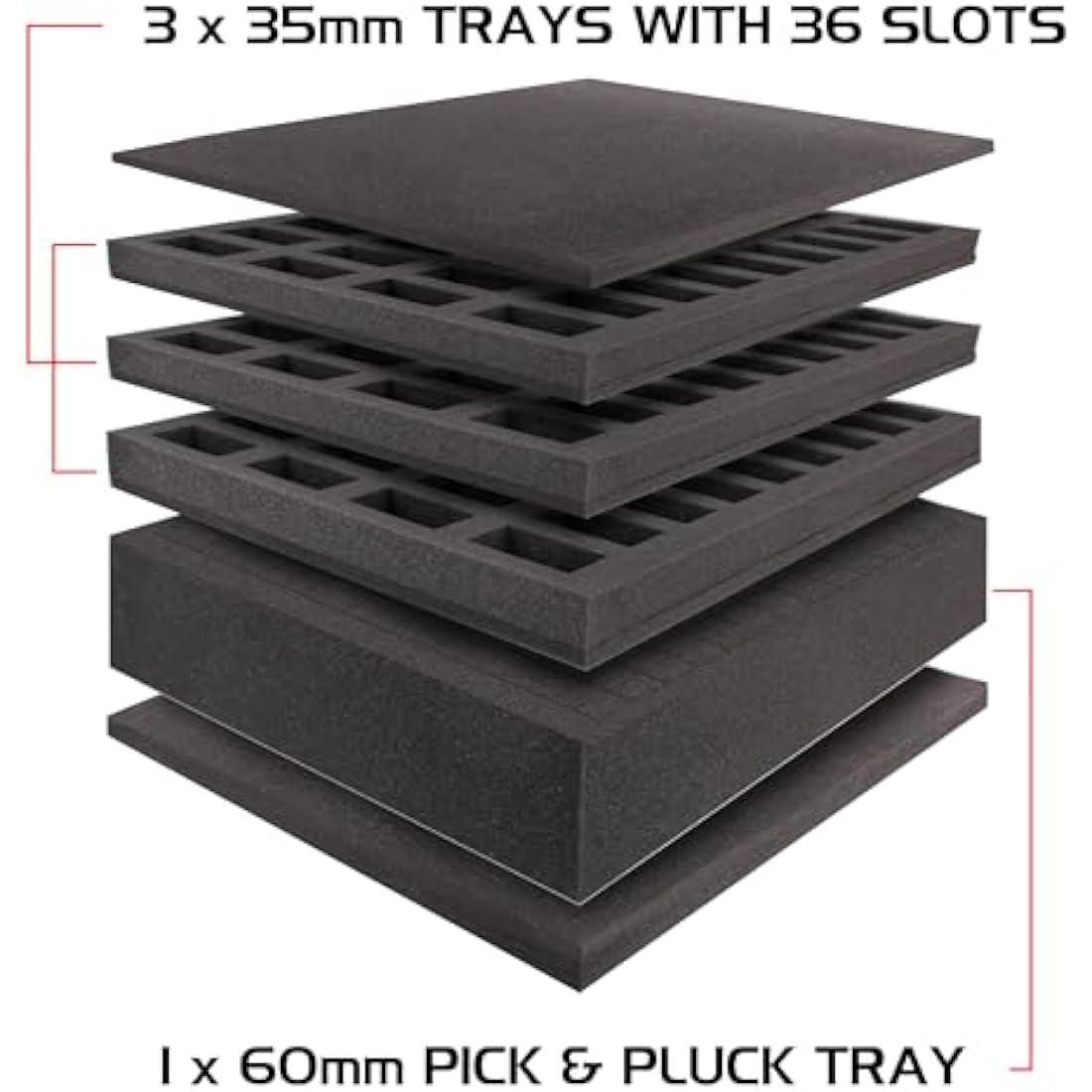 ENHANCE Portable Miniature Figure Storage and Carrying Case, 4 Foam Layers fits 108 Infantry Minis and Pick and Pluck - Book Sleeve and 2 Accessory Pockets for Measuring Tape, Dice and More