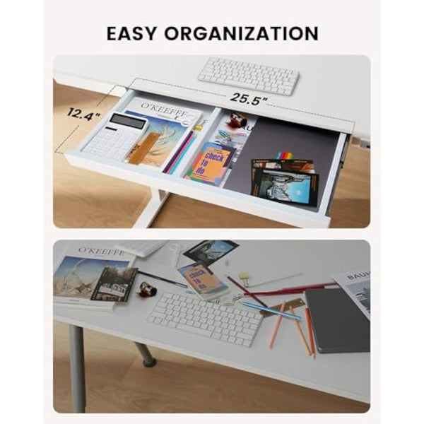 ErGear Electric Standing Desk, 120 x 60cm Height Adjustable Standing Desk with Drawer & 2 Charging Ports, 3 Memory Standing Up Desk for Home Office (White Top+White Frame)