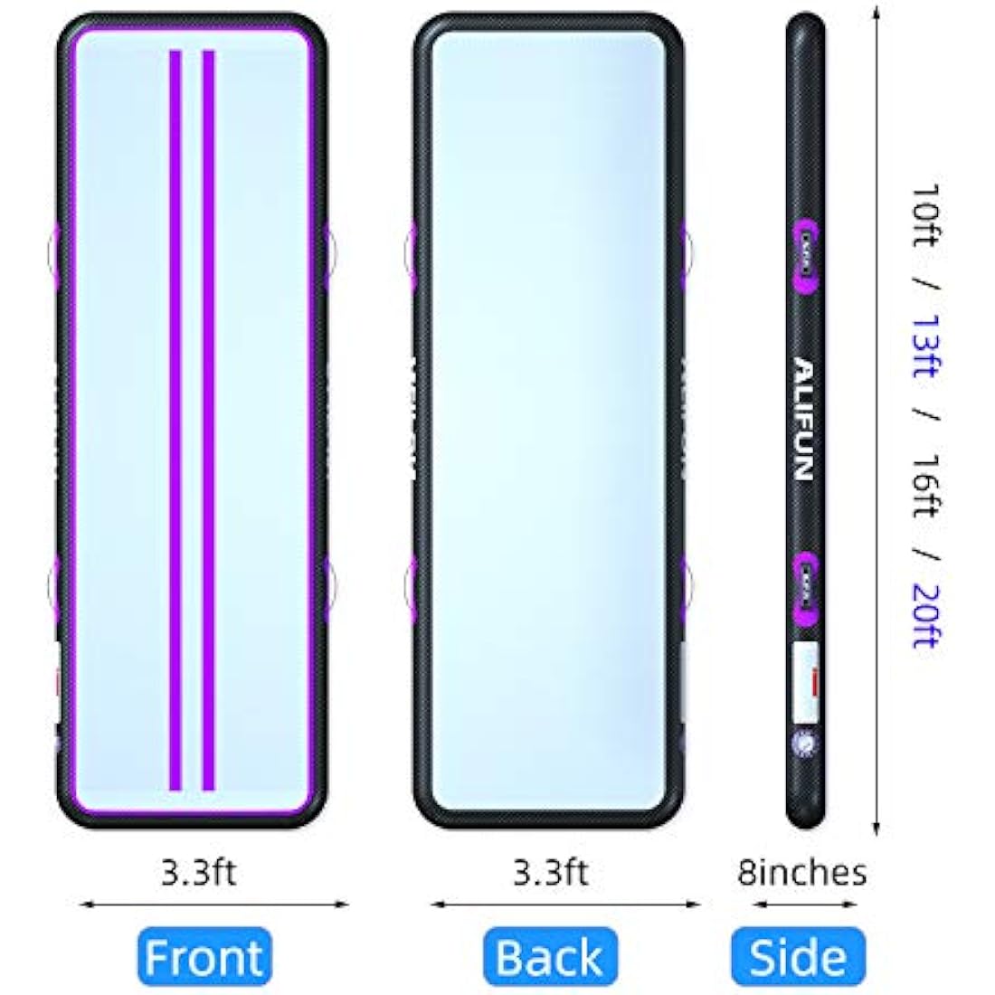 ALIFUN Inflatable Air Tumbling Mat Gymnastics Tumble Mat 6FT 10FT 13FT 16FT 20FT Training Mat Thick 10CM 20CM with Electric Air Pump