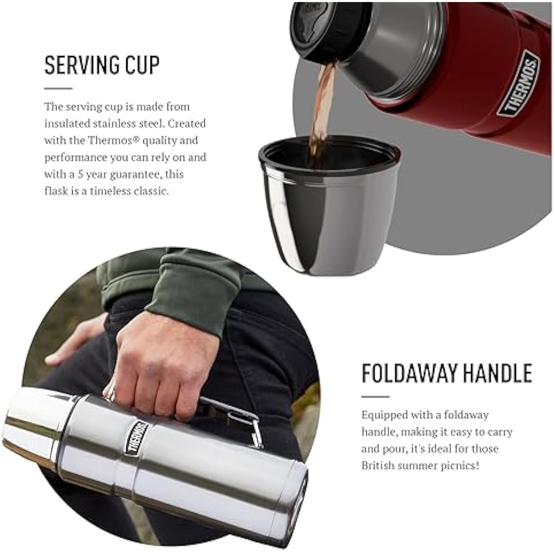 Thermos - Stainless King Gun Metal Travel Flask (1.2L) Premium Leak Proof Insulated Tea & Coffee Flask for Hot & Cold Drinks, Built-in Cup, Twist-Pour Stopper, BPA-Free, Durable Steel, Dishwasher Safe