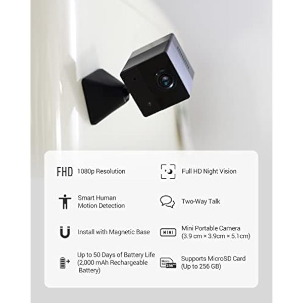 EZVIZ Mini Battery Camera Indoor, No Plug-in, with Audio Video, APP Control, Camera Wireless 2.4Ghz Wifi, Human Motion Detection, Night Vision, Two Way Audio, Magnetic Mount, Google Alexa Control(BC2)