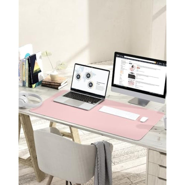 YSAGi Non-Slip Desk Pad, Waterproof PVC Leather Desk Table Protector, Ultra Thin Large Mouse Pad, Easy Clean Laptop Desk Writing Mat for Office Work/Home/Decor (90 x 43 cm, Pink)
