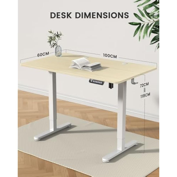 ErGear Electric Standing Desk Height Adjustable 100 x 60cm, Sit Stand Desk with 4 Memory Smart Pannel for Home Office with Splice Board