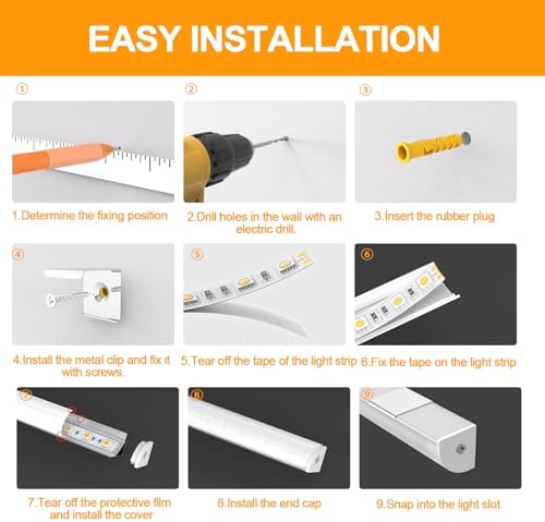 Angdarun LED Profile, 12 Pack LED Aluminum Profile V-Shape 3.3ft/1Meter, LED Aluminum Channel, for LED Channel/Led Diffuser, with Milky White LED Strip Cover, Mounting Material for LED Strip Lights