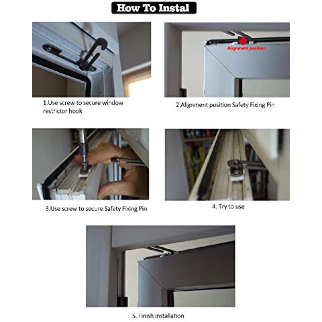 2 Pairs Window Restrictors Locks,Aongray Window Restrictor Hook Window for UPVC Stainless Steel 304 Security Lock Child Lock Restrictor Catch Safety Catch with Screws (Silver,2 Pairs)