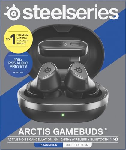 SteelSeries Arctis GameBuds for PS5 - Wireless Gaming Earbuds - 2.4GHz + BT 5.3 - ANC/Transparency - IP55 Water Resistant - 40H Battery - Wireless Charging - PS5, PC, Switch 2, Mobile - White