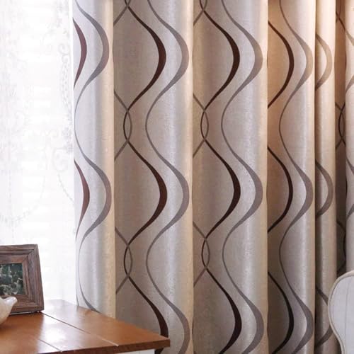 2 Panels Set Modern Striped Curtains for Living Room (Coffee, 2 x 66x90 Inch)