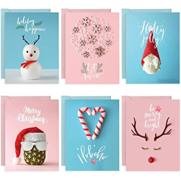 easykart labels 120 Christmas Greeting Cards Assortment, High gloss Spot UV,7.25 x 5.5 Inch with Seal Stickers For Friends, Family and loved Ones