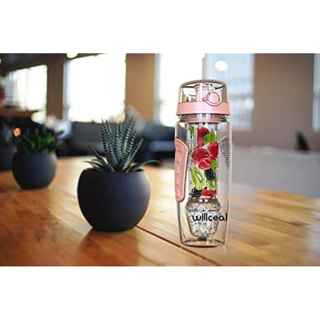 Fruit Infuser Water Bottle 32oz Durable with Detachable Ice Gel Ball,Large - BPA Free Tritan, Flip Lid, Leak Proof Design - Sports, Camping (Gold)