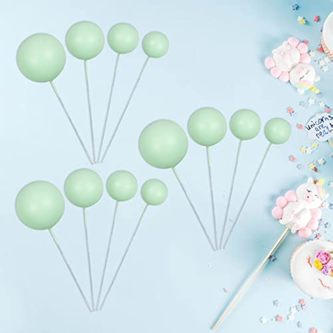 Gyufise 30Pcs Balls Cake Topper Mini Balloons Cake Toppers Foam Ball Cake Decorations Balloon Cake Topper Ball Shaped Cake Insert Topper for Birthday Party Baby Shower Decor Rose Green
