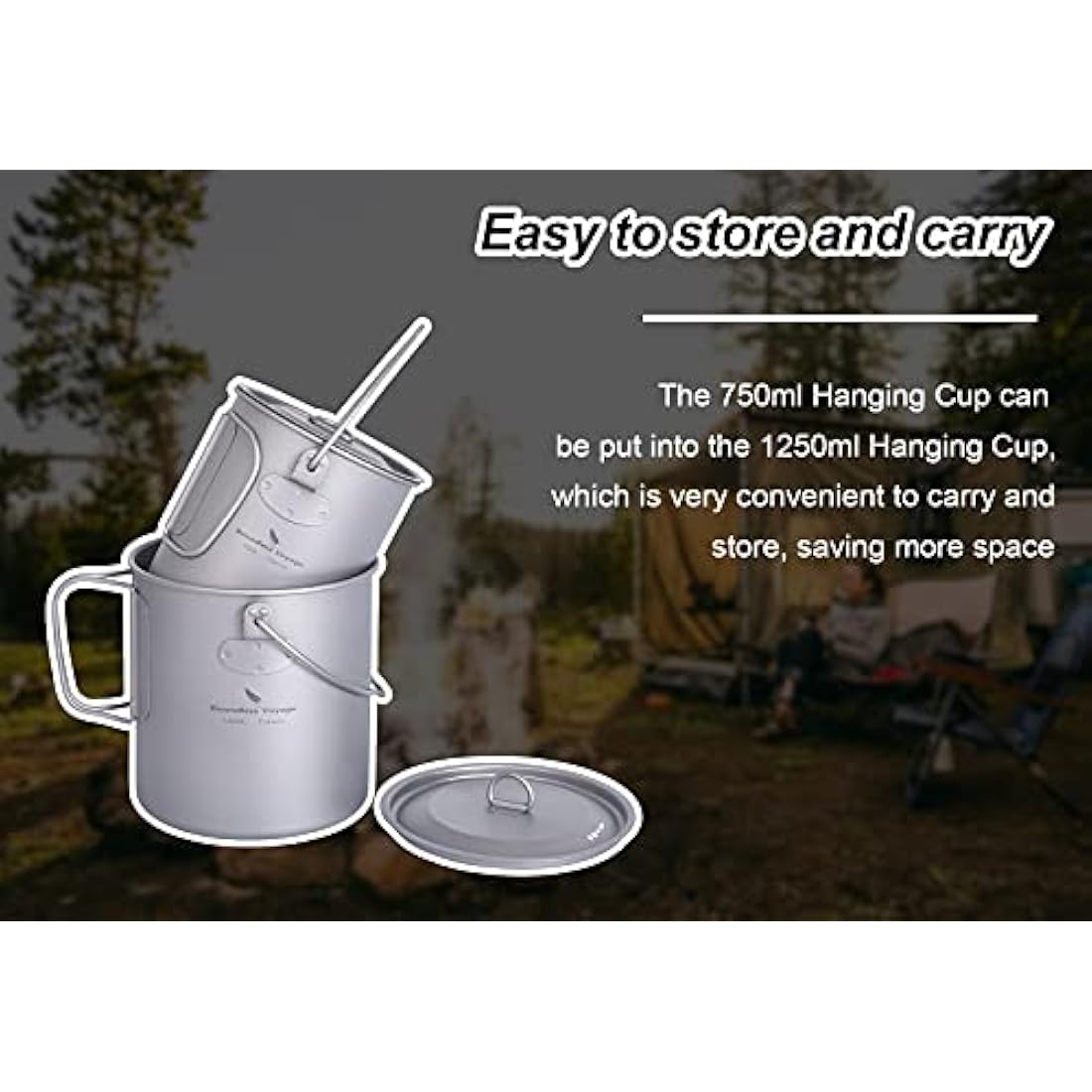 iBasingo 1250ml Titanium Mug Camping Cup Tea Coffee Water Pot with Lid Ultralight Outdoor Travel Tableware with Foldable Handle Picnic Backpacking Trekking Portable Drinkware Survival Gear Ti3042D