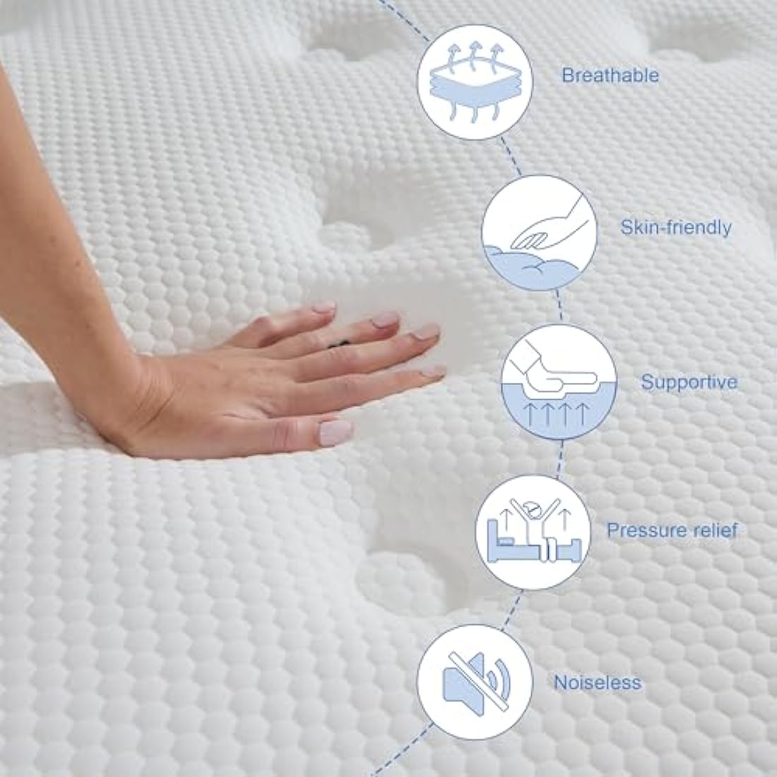 Hiimgo Single Mattress,Hybrid Pocket Spring & Memory Foam,10.6 inch Single Bed Mattress,Medium Firm with Breathable Knitted and Back Pain Relief,90x190x27CM