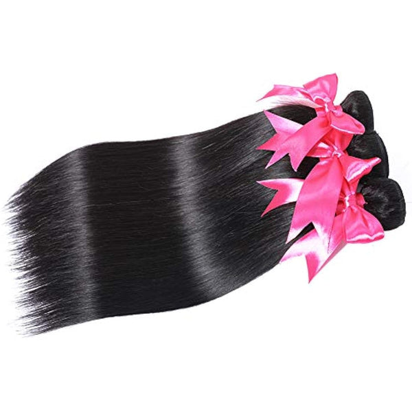 12A Brazilian Hair Bundles Straight Human Hair Weave Bundles Brazilian Straight Hair 3 Bundles Natual Black Color 300g Total 10 12 14 inch Romface