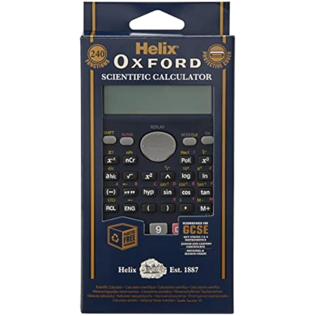 Helix Oxford Scientific Calculator for Key Stage 3 and 4 Maths - 240 Functions - Protective Cover - Plastic Free Packaging