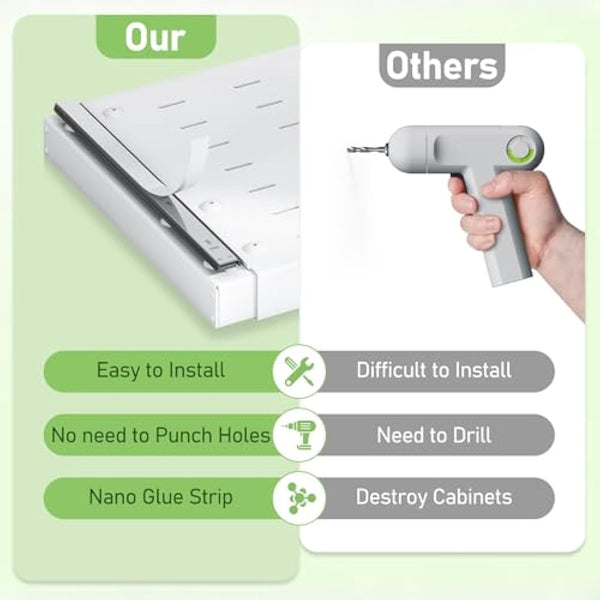 HumiLuft 2PCS Pull Out Cabinet Organiser, 32-52cm Extendable Slide Out Kitchen Drawer Adhesive,Upgrade 3-Rails Slide Drawers Storage Shelves with Rail System for Kitchen Base Cabinet Organization