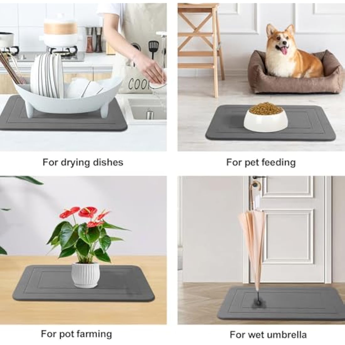 HUMIGA 2 Pack Stone Bath Mat, Diatomaceous Earth Shower Mat, Non-Slip Super Absorbent Quick Drying Bathroom Kitchen Floor Mat (Grey, 24x15)