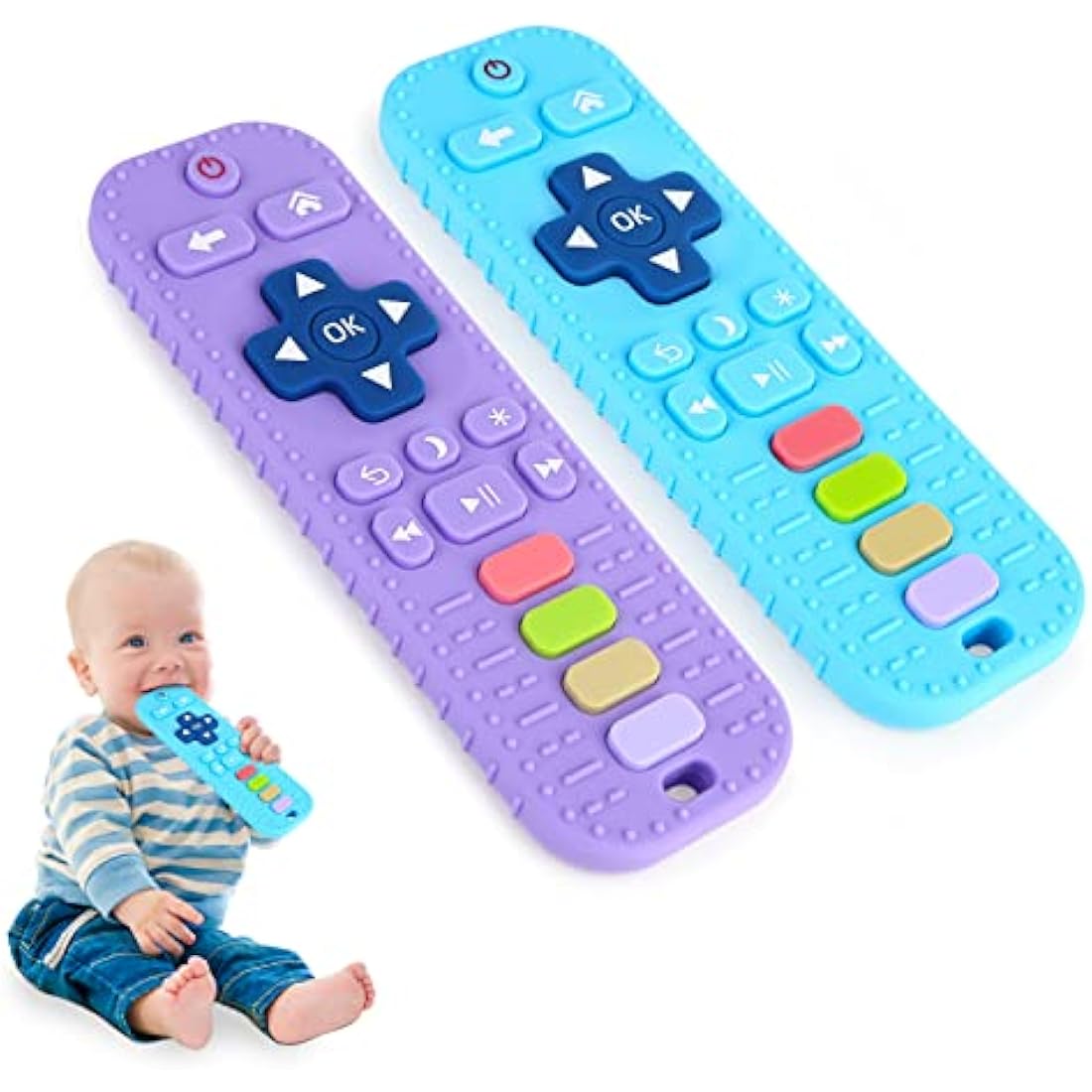Hooku 2 Pack Remote Teether for Baby, Silicone Teethers for Babies 6-12 Months, Baby Teething Toys for Babies 0-6 Months, Sensory Toys for Babies, Toddler Infant Newborn Toys Baby Gifts for Boys Girls