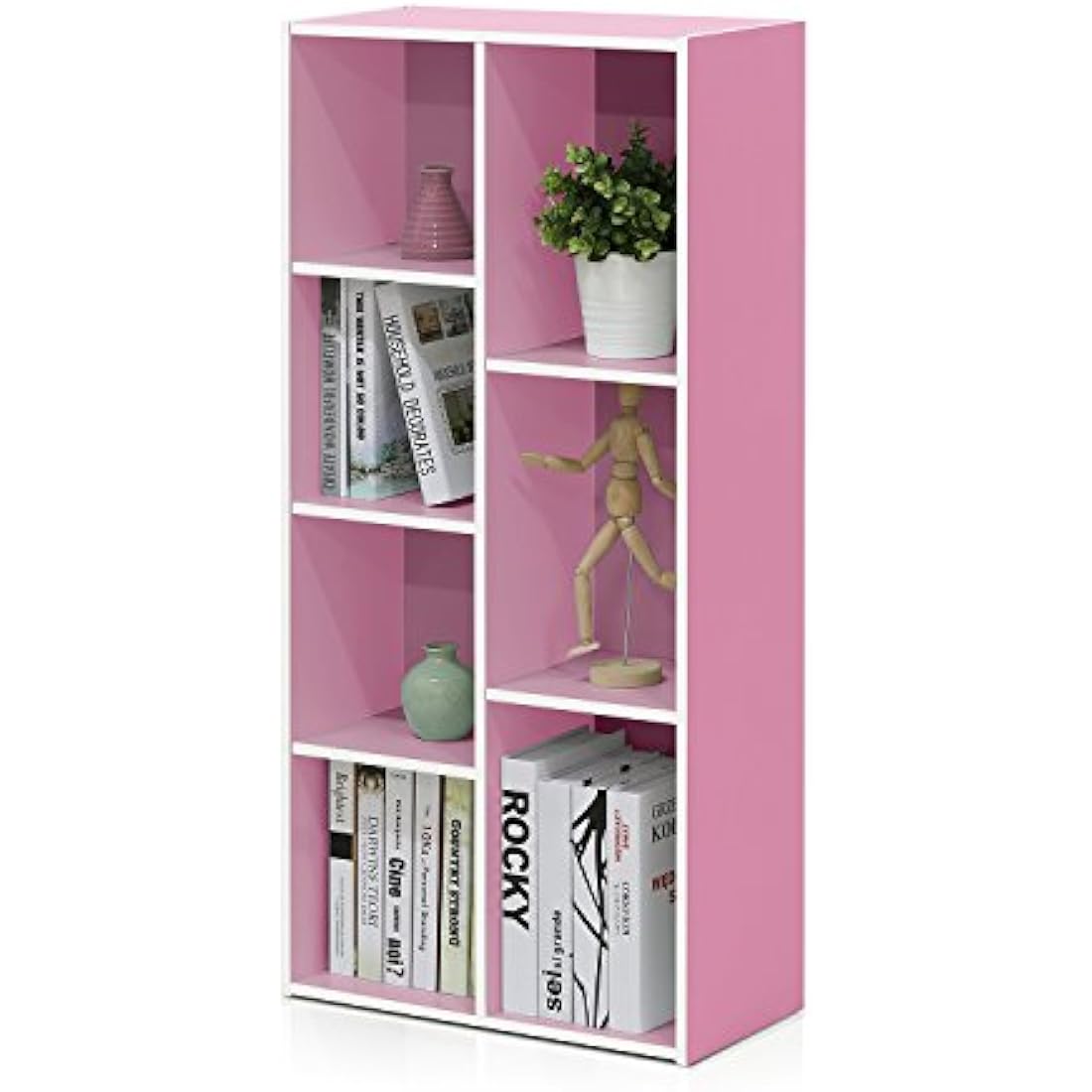 Furinno Luder 7-Cube Reversible Open Shelf, White/Pink