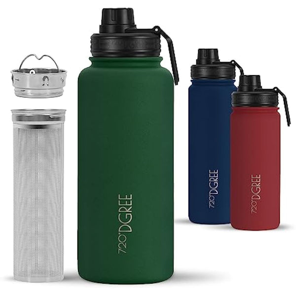 720°DGREE Vaccum Insulated Water Bottle + Infuser “noLimit“ - 950ml - Leakproof, BPA-Free, Thermo Stainless Steel Flask - Carbonated Drinks, Sports, School, Travel, Hiking, Outdoor +Sports-Cap