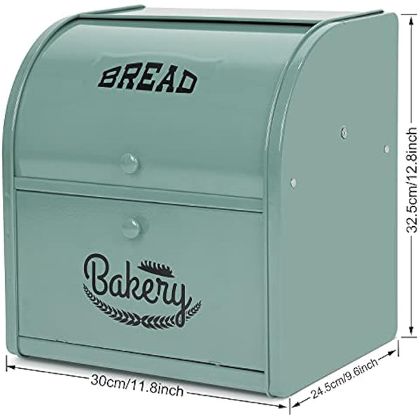 Hossejoy Double Layer Bread Bin - Large Capacity Black Roll Top Bread Box, Kitchen Bread Storage Container with Roll Top Lid, Double Layer Breadbox for Your Kitchen Countertop