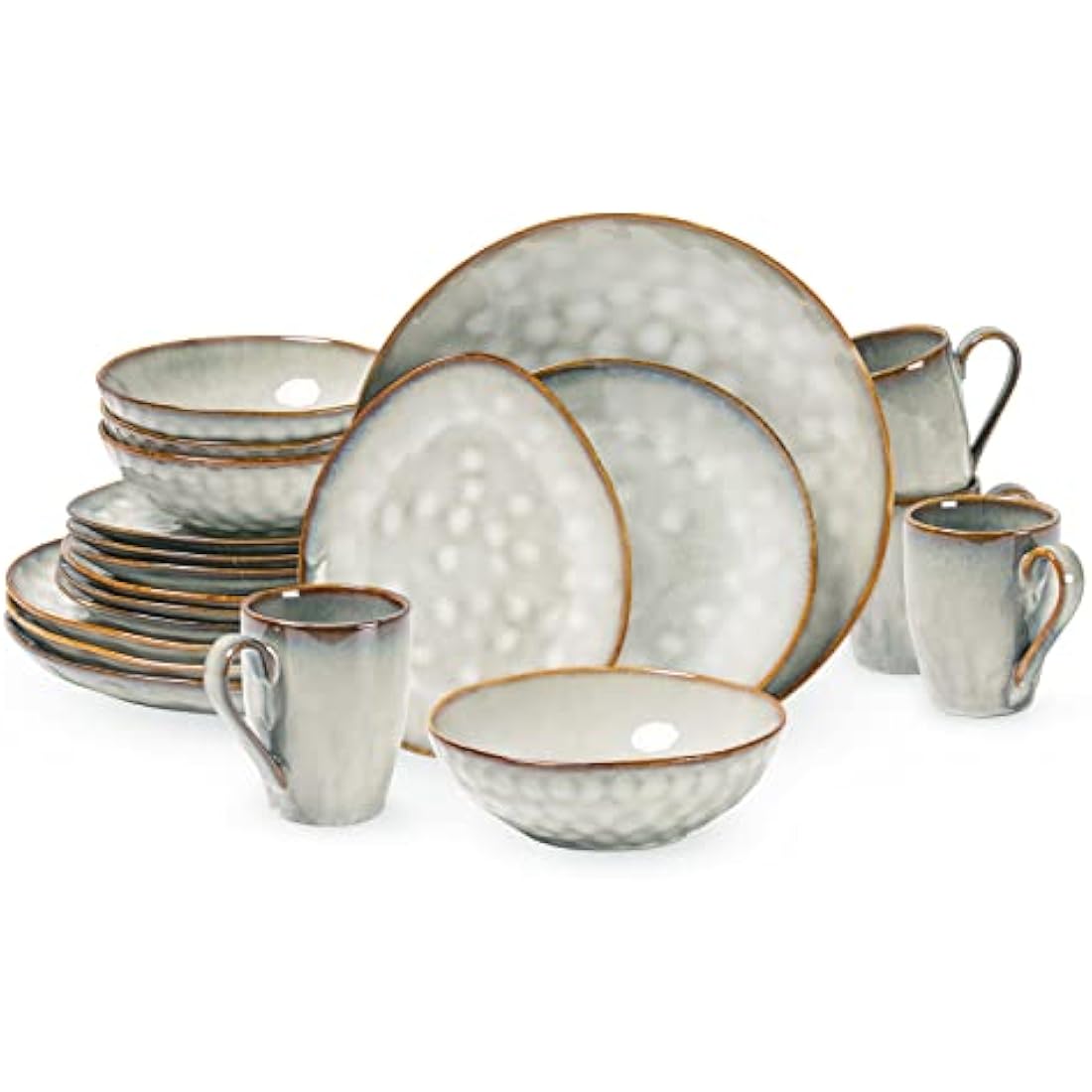 Henten Home Porcelain Breakfast Plate, Stoneware Snack and Dip Plates Set of 4, Cake Plate Tableware Set Dinner Service - Modern Beige Design