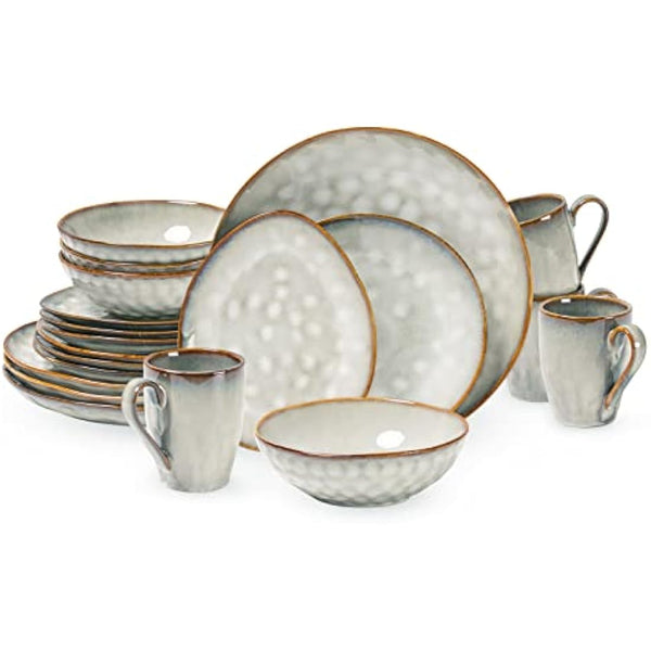 Henten Home Porcelain Breakfast Plate, Stoneware Snack and Dip Plates Set of 4, Cake Plate Tableware Set Dinner Service - Modern Beige Design