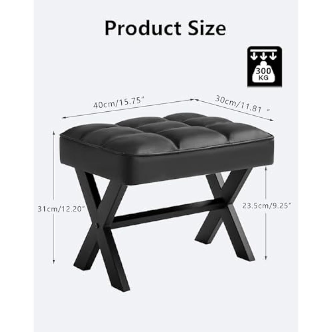 IBUYKE Small 12" H Footrest Stool, Square PU Foot Stool with Metal X-Leg, Multi-Use as Small Side Table, Step Stool for Living Room, Bedroom, Entryway, Office, Black WBD012B