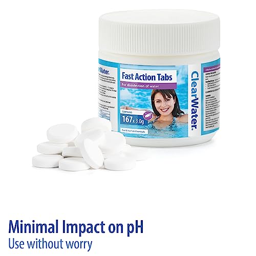 Clearwater Fast-Dissolving Chlorine Tablets, 167 Tabs for Hot Tubs & Pools, Quick-Acting Water Treatment