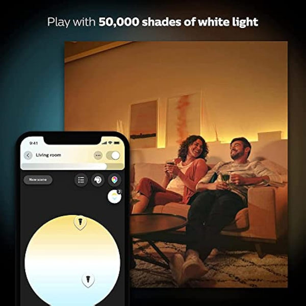 Philips Hue New White Ambiance Smart Light Bulb 4 Pack 60W - 800 Lumen [E27 Edison Screw] with Bluetooth. Works with Alexa, Google Assistant and Apple Homekit.