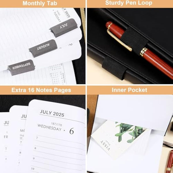 Acadmeic Diary 2025-2026 - A5 Diary 2025-2026 Day Per Page, July 2025 to June 2026, Productivity A5 Daily Planner, with Monthly Tabs, Inner Pocket, Black, Banded, 14.5 X 21 cm