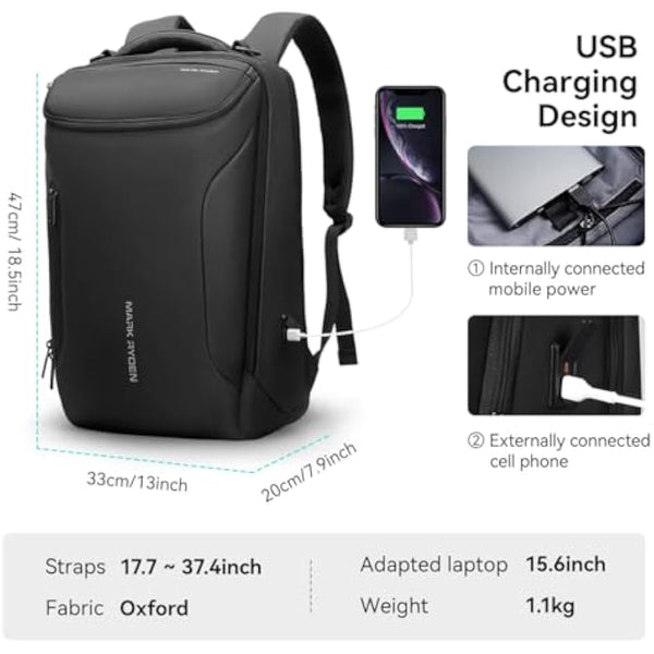 MARK RYDEN mens backpack Large Capacity waterproof laptop backpack business men with USB Charging Port for Official Travel Hiking Pack Fits Under 17.3 Inch Laptop