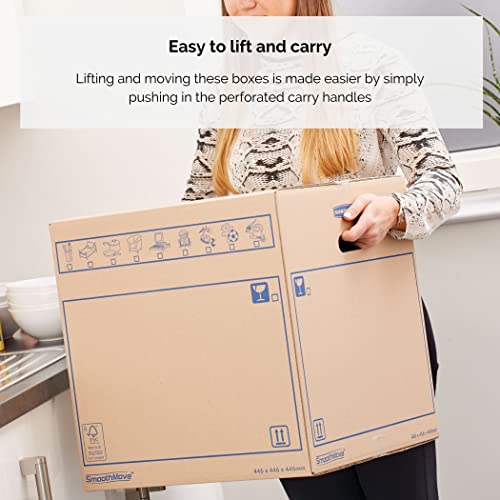 8 BANKERS BOX Large Strong Moving Boxes, 39L C-Flute SmoothMove Cardboard Storage Packing Boxes, Heavy Duty Cardboard Boxes for Moving House with Handles, 47cm x 32cm x 26cm (Pack of 8), Brown