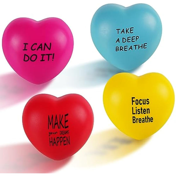 Ainiv Heart Style Squeeze Stress Balls, 4pcs Relief Ball, Sensory Ball for Kids and Adults, Hand Exercise Toys Anxiety, Fidget, Tension, Manage Anger (F5-3609693)