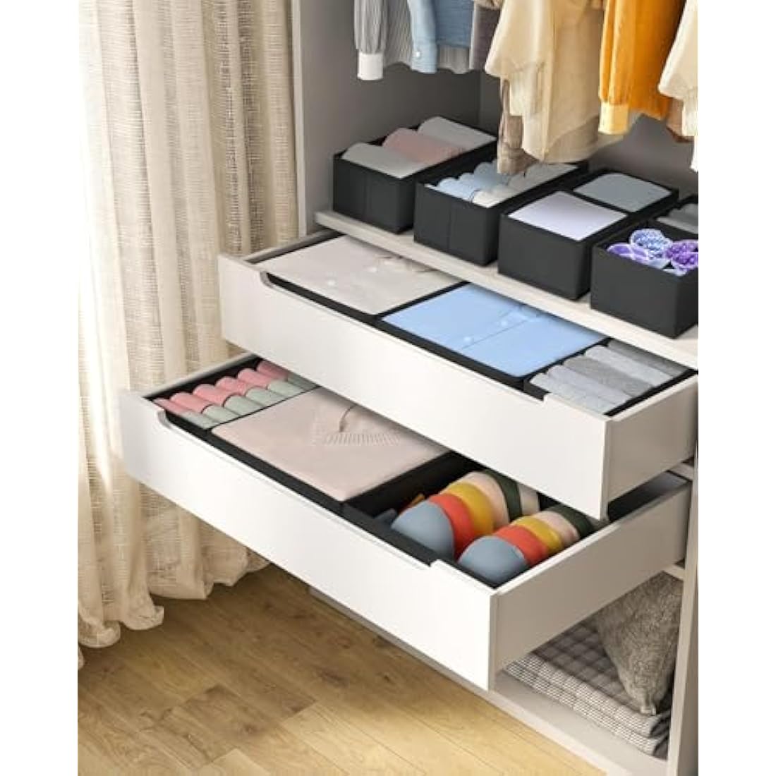 DIMJ 12 Pack Drawer Organisers Foldable Storage Box Fabric Drawer Dividers Wardrobe Storage Organiser Storage Cubes for Bras, Socks, Underwear, Ties, Scarves, Cosmetics