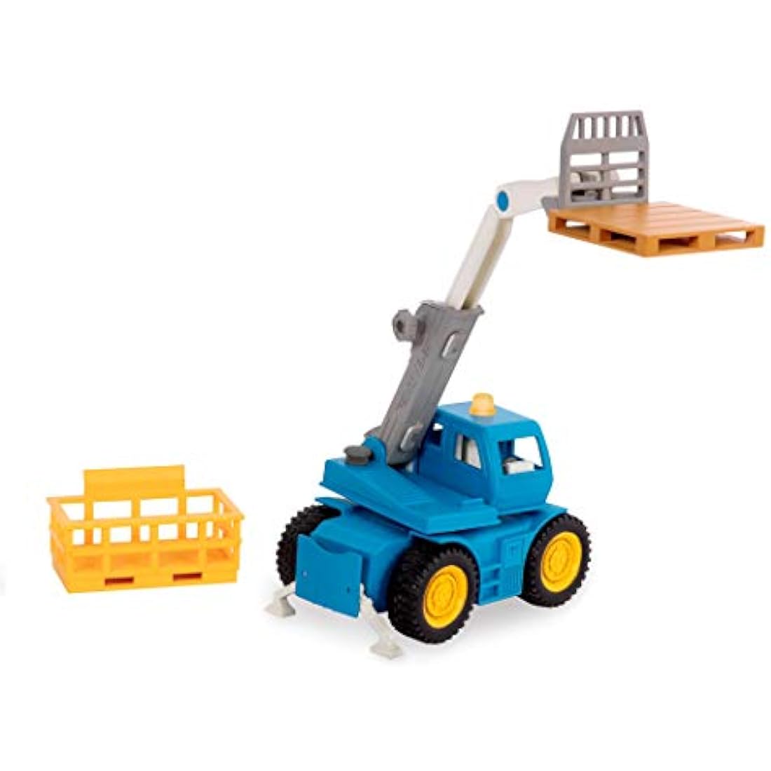 DRIVEN - Micro Telehandler - Toy Crane Truck with Crate, Basket, Light, and Sound - Trucks and Construction Toys for Kids Aged 3 and Up, Brown/a