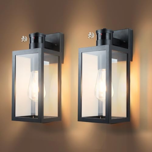 Aranzyec 2 X Motion Sensor Outdoor Wall Lights, Upgrade Dusk to Dawn Wall Sconce, Waterproof Porch Light Fixtures Wall Mount for Entryway Doorway Garage, E27 Socket, PIR Motion Activated