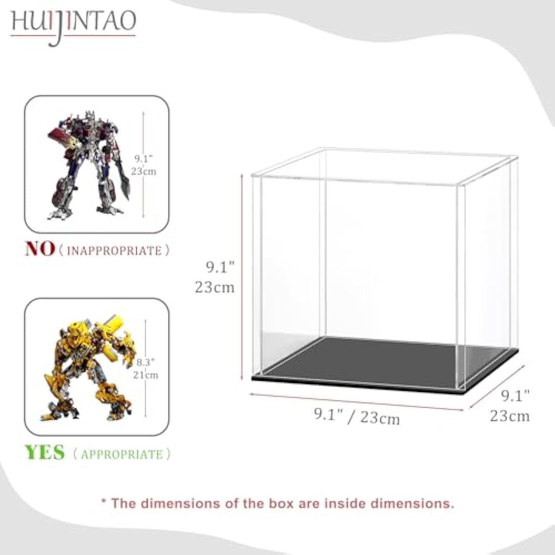 HUIJINTAO Clear Acrylic Display Case Countertop Box Cube Organizer Stand Dustproof Protection Showcase for Action Figures/Toys/Collectibles(9x9x9inch;23x23x23cm)