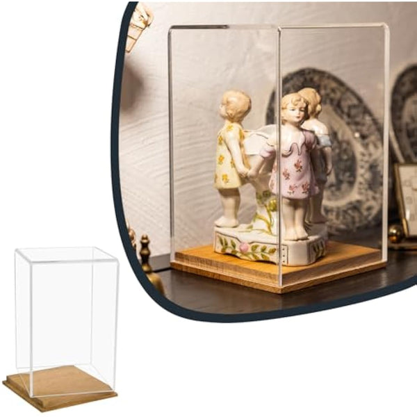 HMF 46881 Acrylic Display Case with Wooden Base for Figures 14 x 14 x 22 cm Transparent