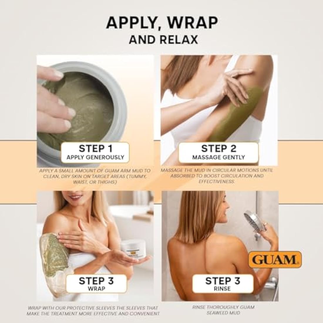 GUAM Seaweed Mud Arms Slimming Cellulite Cream – 250 ml Inner Arm Skin Firming Cream – Slimming & Draining Anti Cellulite Treatment – Improves Elasticity & Microcirculation + 10 Protective Arm Sleeves