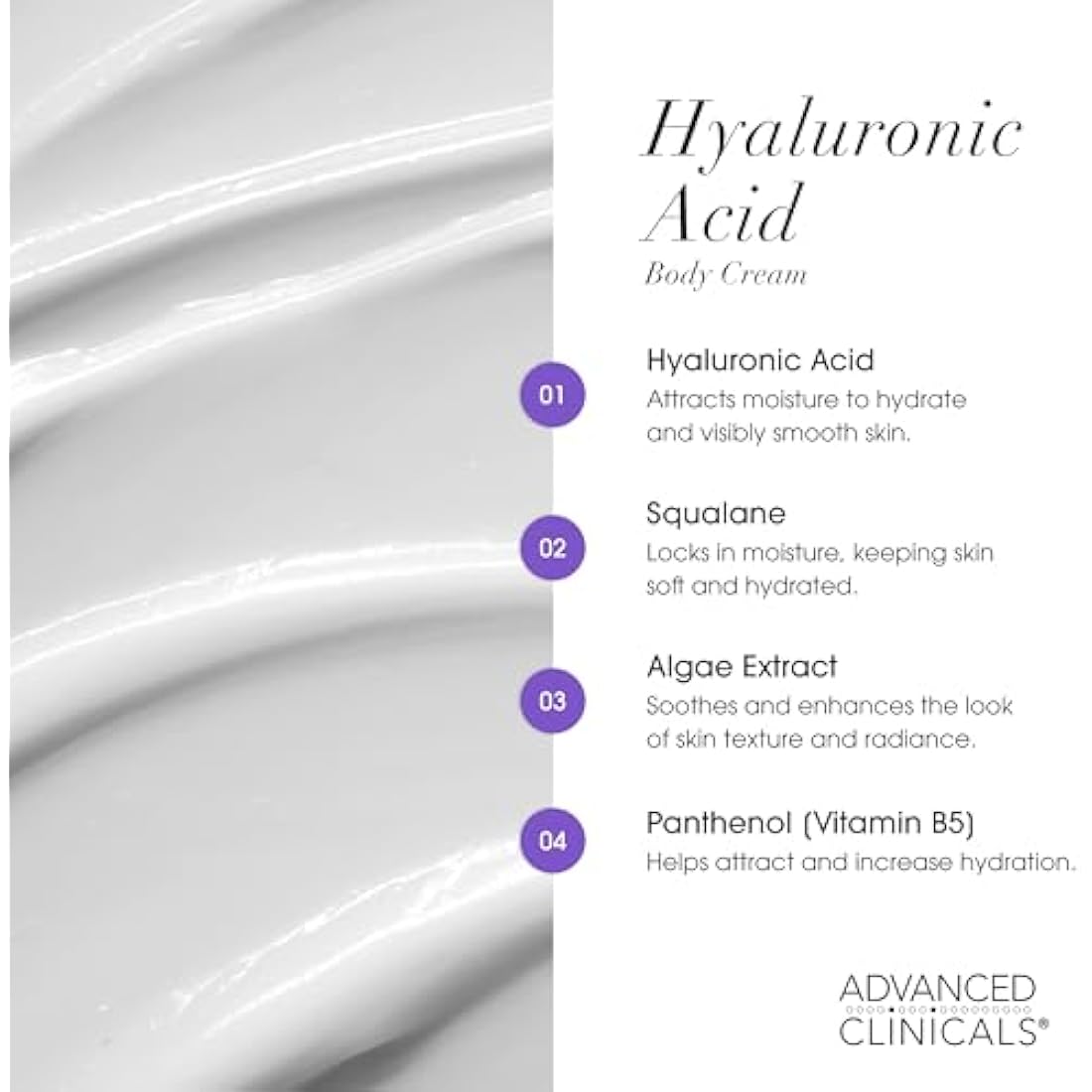 Advanced Clinicals Anti-aging Hyaluronic Acid Cream for face, body, hands. Instant hydration for skin, spa size. (Two - 16oz)