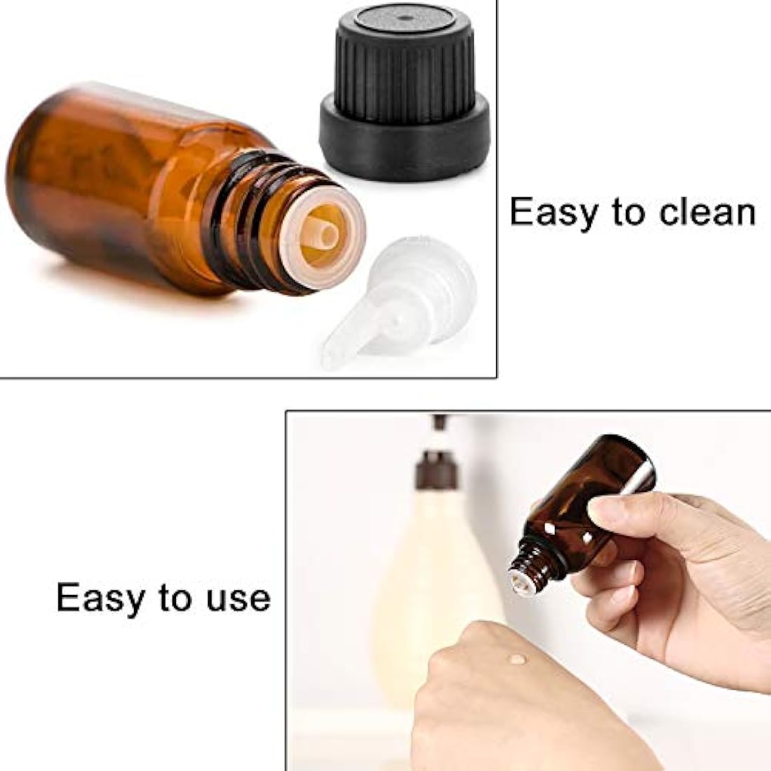 Alledomain 10Pcs, 10ml Essential Oils Amber Glass Bottles with Black Cap & 1 Dropper & 12 Labels Mini Empty Amber Bottle Refillable Sample Container for Massage oils/Aromatherapy/Perfume