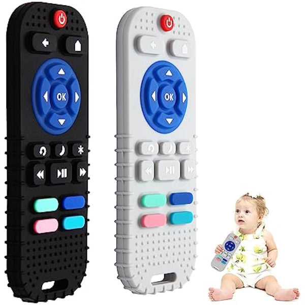 Hooku 2 Pack Remote Teether Baby, Silicone Teethers Babies 6-12 Months, Baby Teething Toys Babies 0-6 Months, Sensory Toys Babies, Toddler Infant Newborn Toys Baby Girl Boy Gifts, Black-Gray