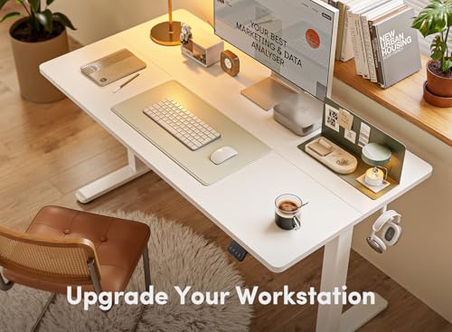 FEZIBO Height Adjustable Electric Standing Desk, 120 * 60 cm Stand up Table, Sit Stand Home Office Desk with Splice Board, White Frame/Maple Top