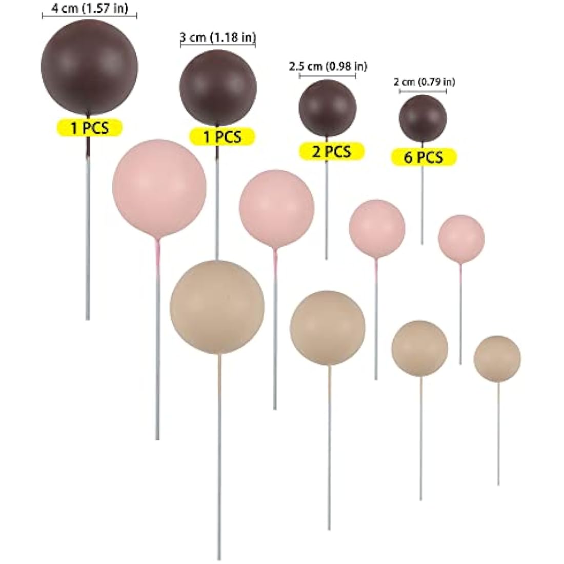 Gyufise 30Pcs Mini Balloon Cake Topper Brown Foam Ball Cake Topper Decorations Faux Pearl Balls DIY Cake Insert Topper Baking Decoration for Wedding Baby Shower Girls Boys Birthday Party Supplies