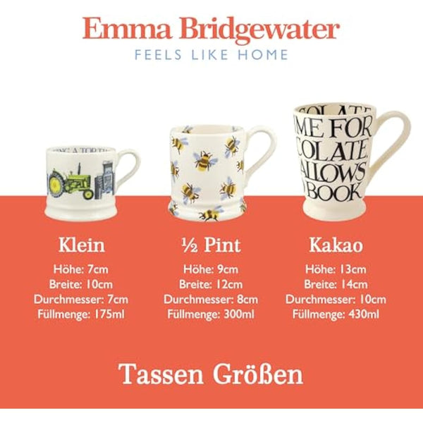 Emma Bridgewater Large Mug 1/2 Pint, Ceramic Coffee Cup Large -Cappuccino, Latte, Coffee, Tea Cup - Beautiful Mugs, Birthday Gift - Coffee Mug Bumblebee