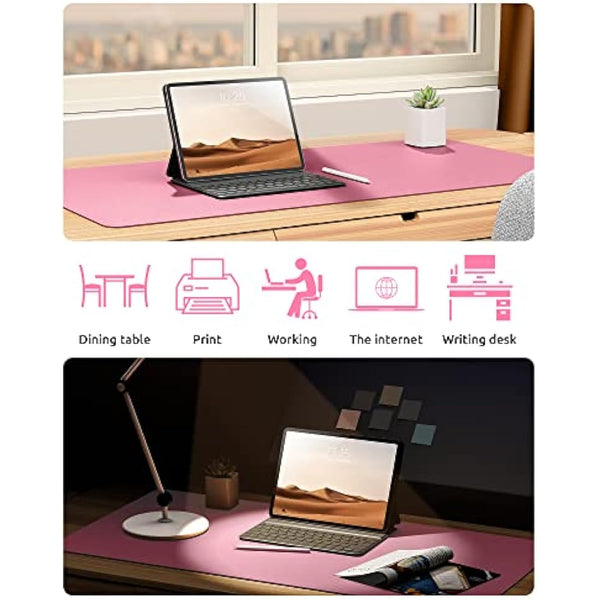 YSAGi Leather Desk Mat, Large Mouse Mat, Non-Slip Desk Pad, Waterproof PU Leather Table Protector Writing Pad for Office and Home (90 x 43 cm, Pink)