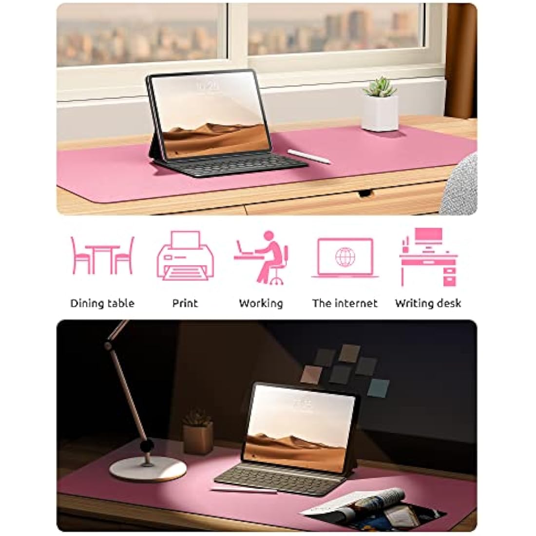 YSAGi Leather Desk Mat, Large Mouse Mat, Non-Slip Desk Pad, Waterproof PU Leather Table Protector Writing Pad for Office and Home (80 x 40 cm, Pink)