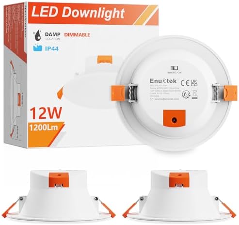 ENUOTEK Dimmable 12W LED Large Downlights Kitchen Bathroom Ceiling Recessed Lamps 1100Lm CCT Selectable 3000K 4000K 6000K 230V Cut Out Diameter 110-135MM IP44 Dampproof 3 Lamps